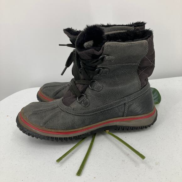 Pajar Canada Black Red Leather Faux Fur Lined Lace Up Waterproof Duck Snow Boots - Picture 3 of 10